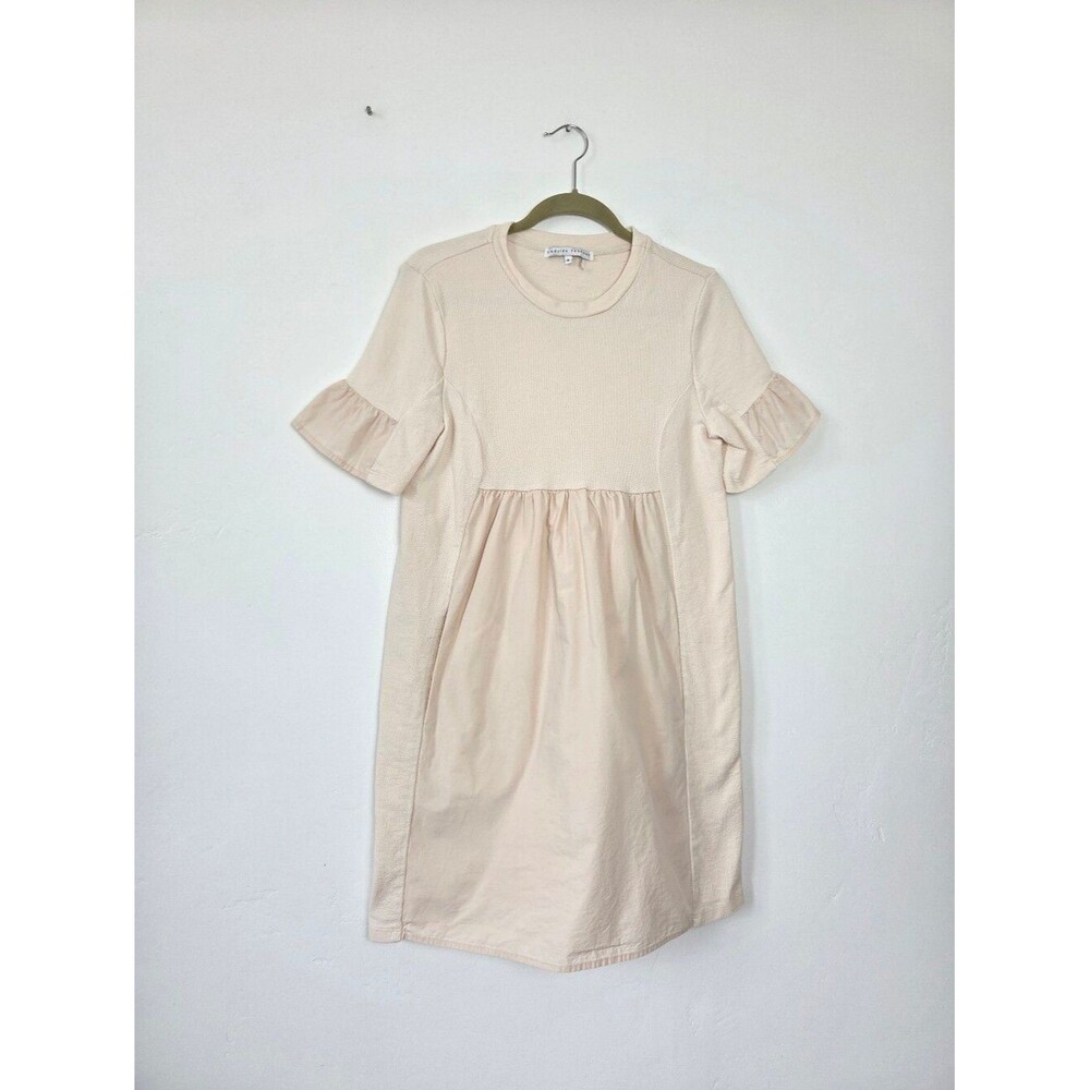 English Factory Mini Babydoll Shift Dress Beige Ruffle Tea Party Brunch Coquette